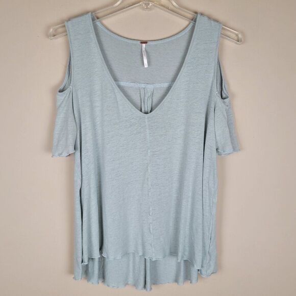 Free People Rayon Linen Bittersweet Cold Shoulder Short Sleeve Top Green Size S - Picture 2 of 10